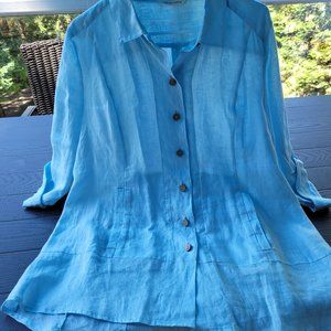 Soft Surroundings Tunic Linen Baby Blue Petite XL